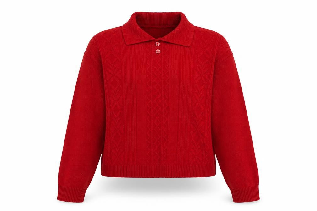 Perceptions Womens Red Collared  Acrylic Pullover Jumper Size XL