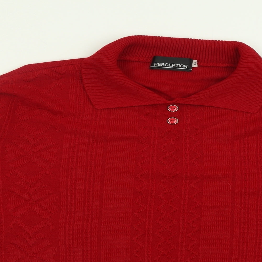 Perceptions Womens Red Collared  Acrylic Pullover Jumper Size XL
