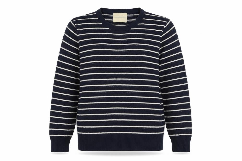 Fredrick Anderson Womens Blue Crew Neck Striped Cotton Pullover Jumper Size M