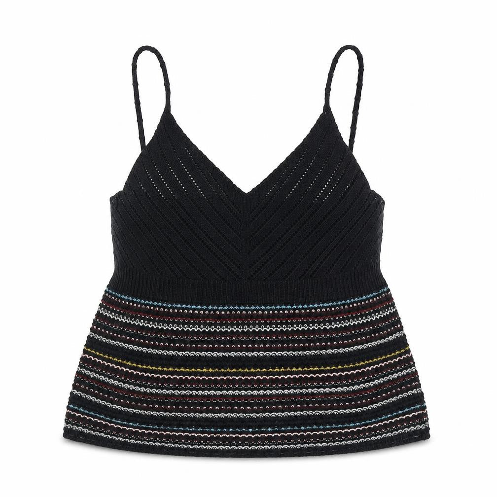 New Look Womens Blue Striped Acrylic Basic Tank Size M V-Neck