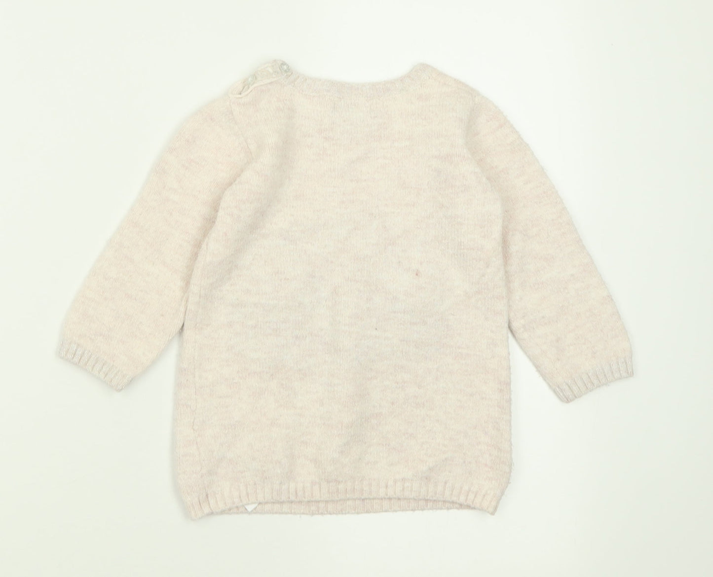 Primark Girls Pink  Acrylic Jumper Dress  Size 18-24 Months  Crew Neck Button - Hedgehog
