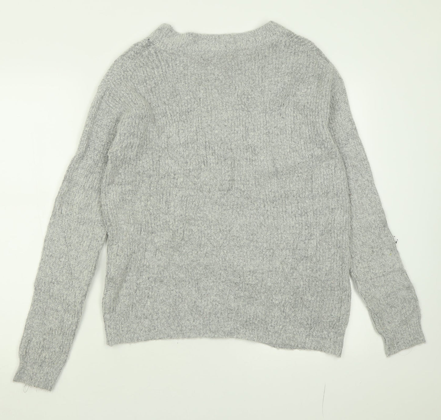 Brave Soul Womens Grey V-Neck  Acrylic Pullover Jumper Size XS