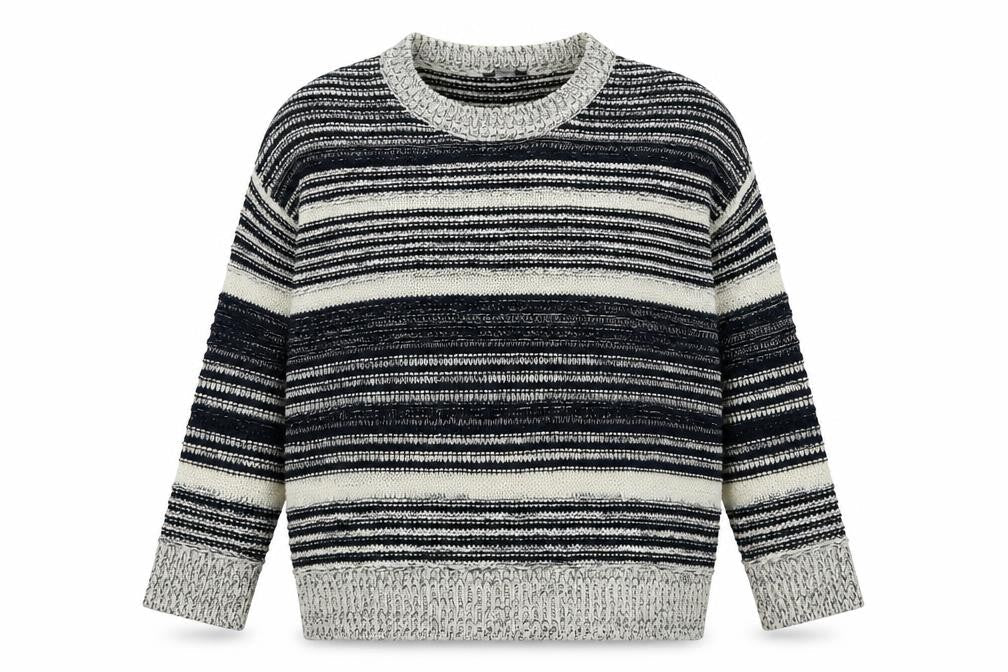 M&Co Womens Blue Crew Neck Striped Acrylic Pullover Jumper Size 14