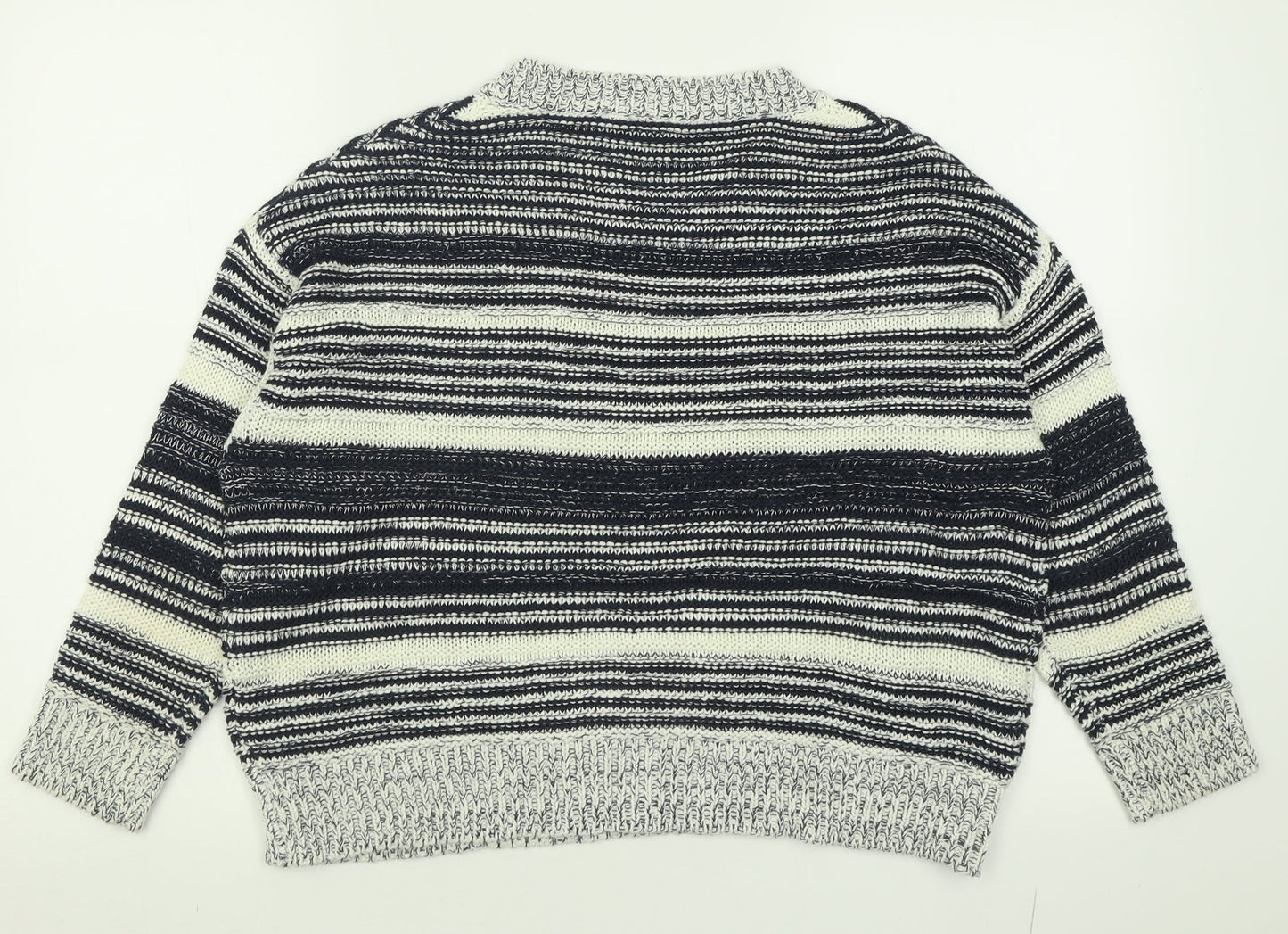 M&Co Womens Blue Crew Neck Striped Acrylic Pullover Jumper Size 14