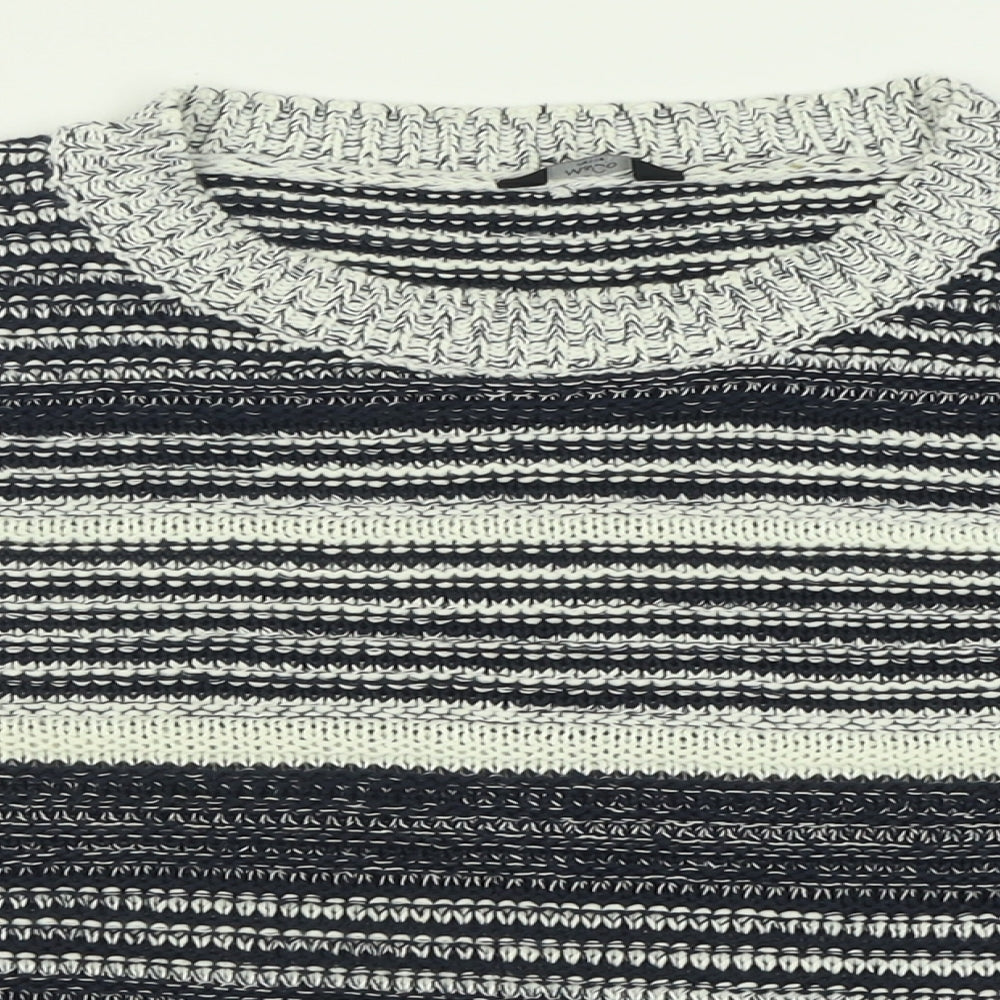 M&Co Womens Blue Crew Neck Striped Acrylic Pullover Jumper Size 14