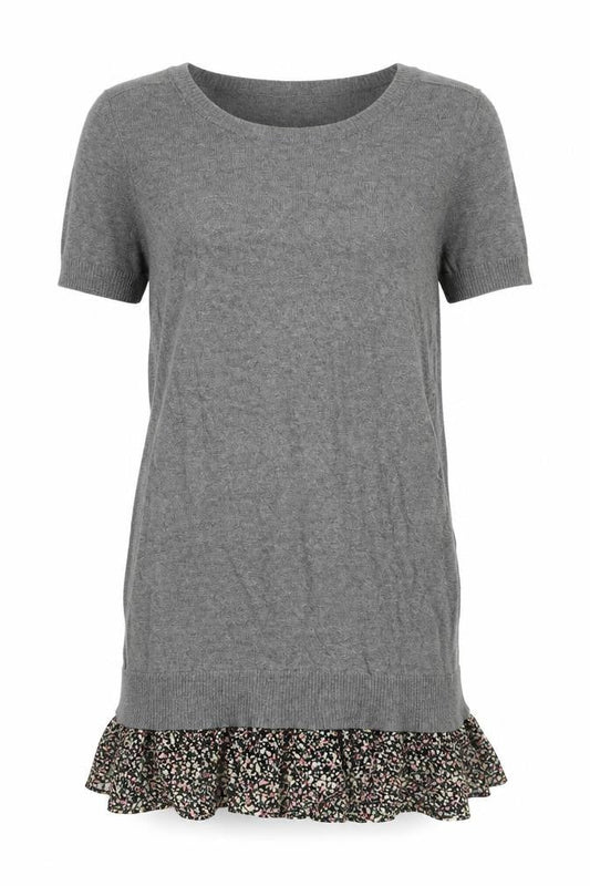 Topshop Womens Grey Floral Cotton Jumper Dress  Size 8  Crew Neck Pullover