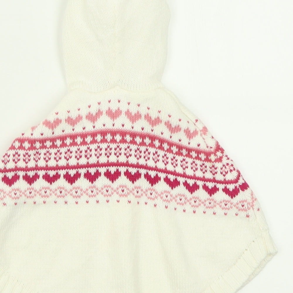 Matalan Girls White Geometric Cotton Cape Jumper Size 3-6 Months  Button