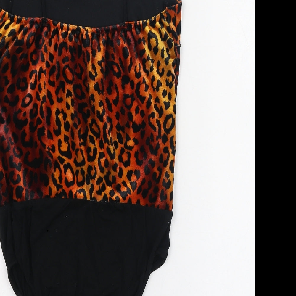 Edge Street Womens Orange Animal Print Polyester Bodysuit One-Piece Size 10  Hook & Loop