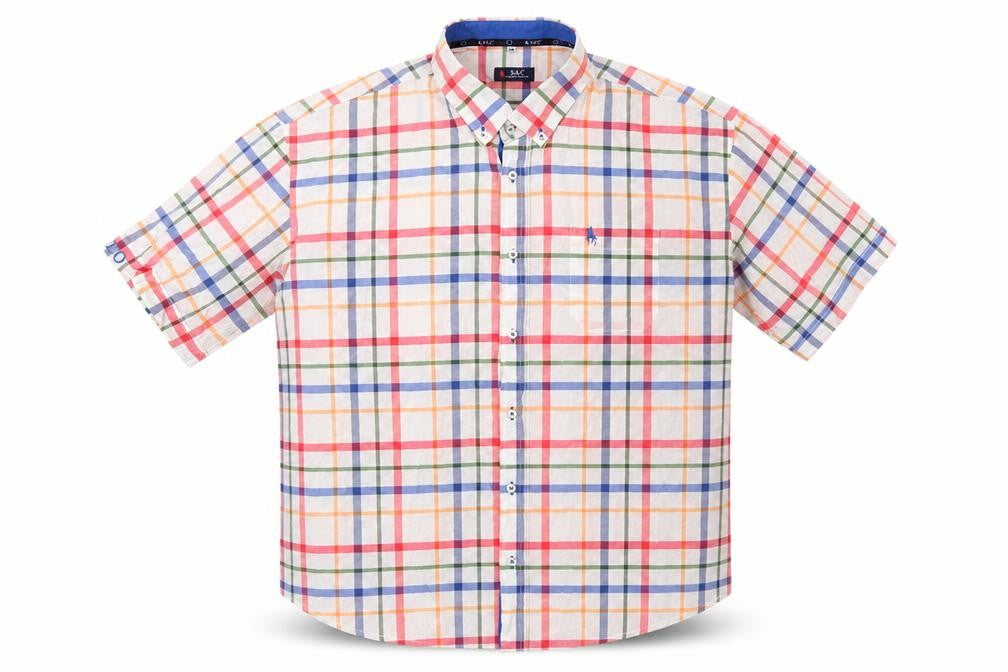 S&C Mens White Plaid Polyester  Button-Up Size M Collared Button