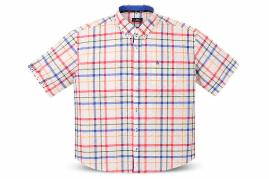 S&C Mens White Plaid Polyester  Button-Up Size M Collared Button