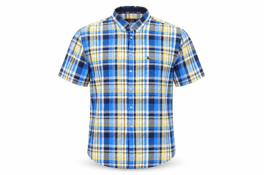S&C Mens Blue Plaid Polyester  Button-Up Size M Collared Button