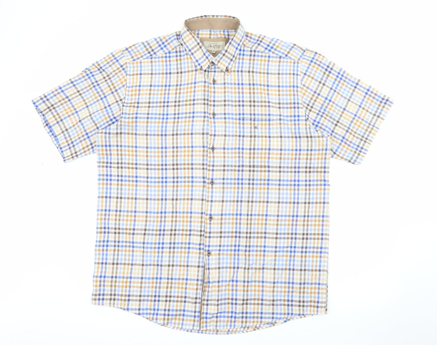 Daniel Grahame Mens Beige Plaid Polyester  Button-Up Size XL Collared Button