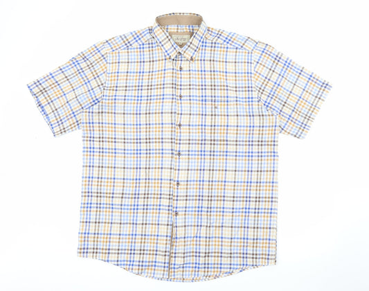 Daniel Grahame Mens Beige Plaid Polyester  Button-Up Size XL Collared Button