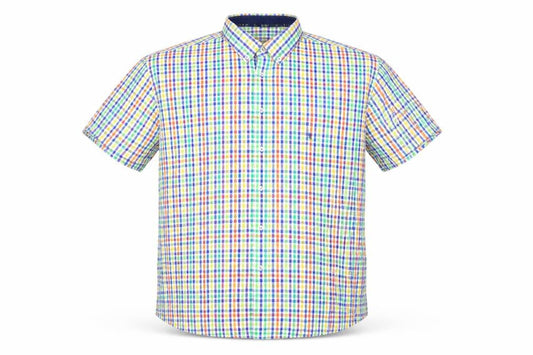 S&C Mens Multicoloured Plaid Cotton  Button-Up Size L Collared Button
