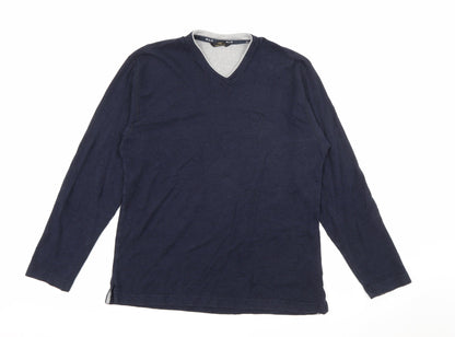 Marks & Spencer Mens Blue V-Neck  Viscose Pullover Jumper Size S