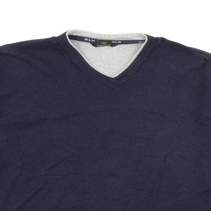 Marks & Spencer Mens Blue V-Neck  Viscose Pullover Jumper Size S