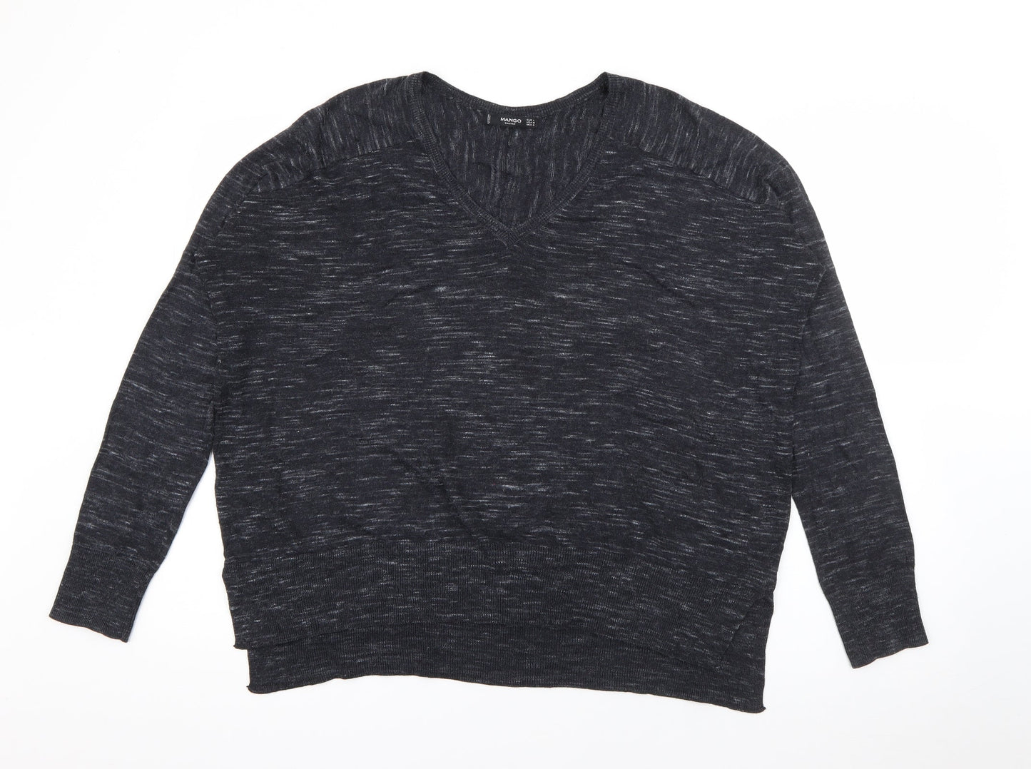 Mango Womens Grey V-Neck  Polyester Pullover Jumper Size L