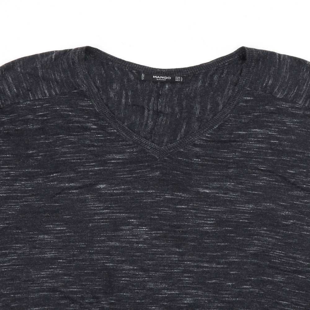 Mango Womens Grey V-Neck  Polyester Pullover Jumper Size L