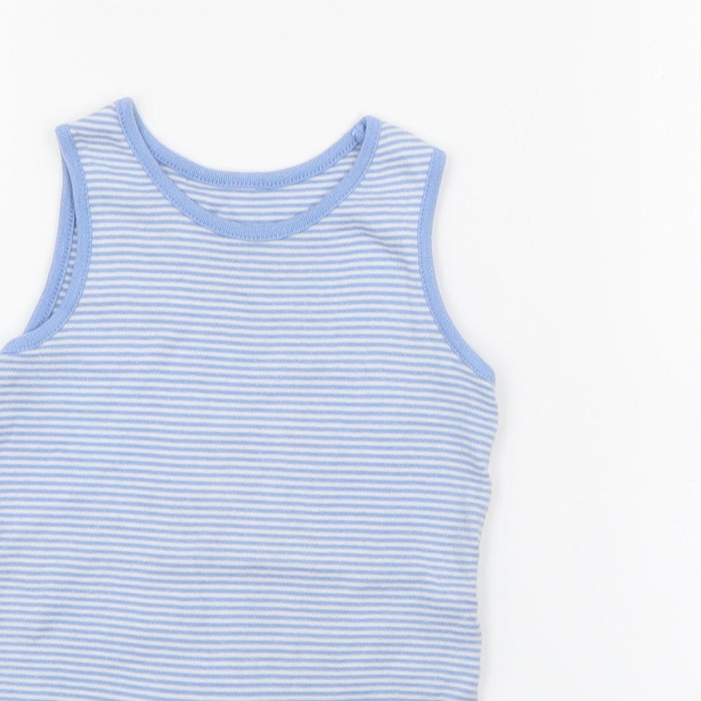 F&F Boys Blue Striped Cotton Basic Tank Size 2-3 Years Crew Neck Snap