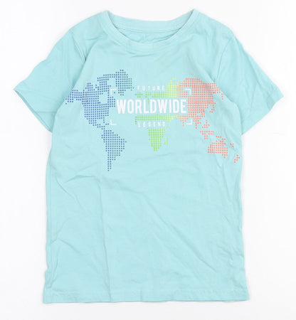 Dunnes Boys Blue  100% Cotton Pullover T-Shirt Size 3-4 Years Round Neck Pullover