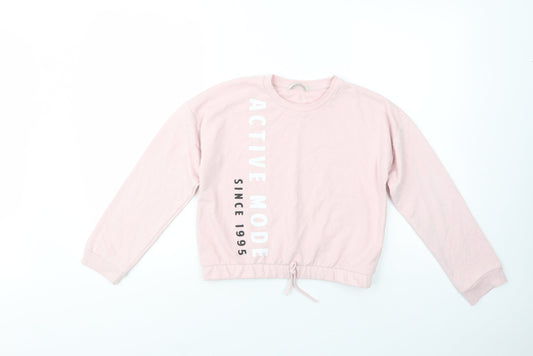 George Girls Pink  Cotton Pullover Sweatshirt Size 11-12 Years  Drawstring - Active Mode