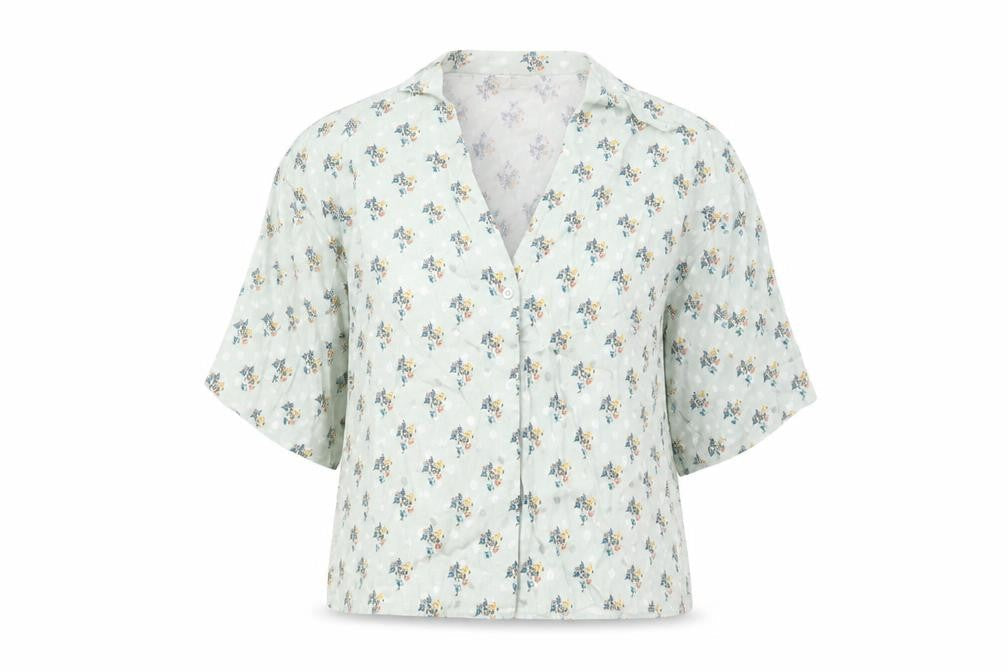 Topshop Womens Green Floral Viscose Basic Button-Up Size 10 V-Neck