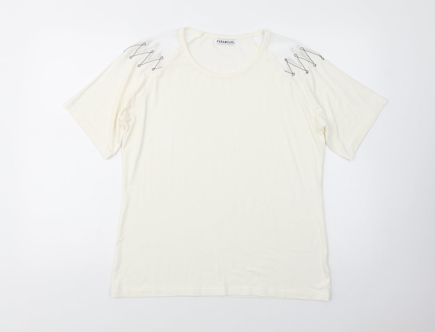 Paramour Womens Ivory  Polyester Basic Blouse Size M Crew Neck