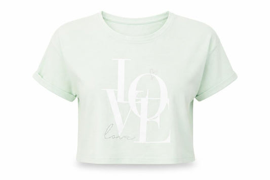 Matalan Girls Green  Cotton Cropped T-Shirt Size 11 Years Crew Neck Pullover - Love