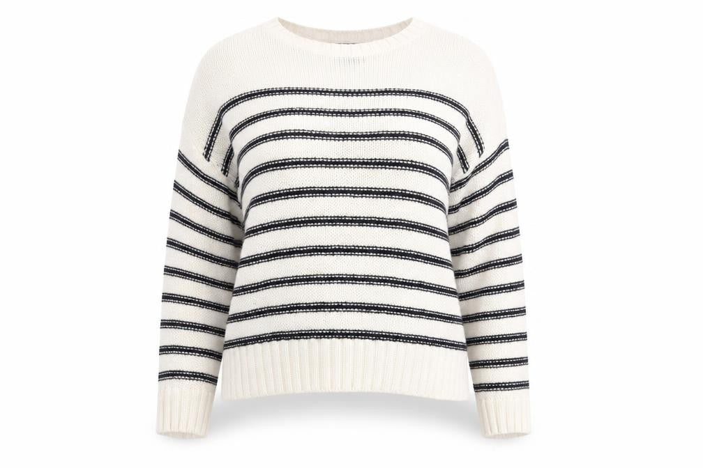 New Look Womens White Crew Neck Striped Acrylic Pullover Jumper Size S