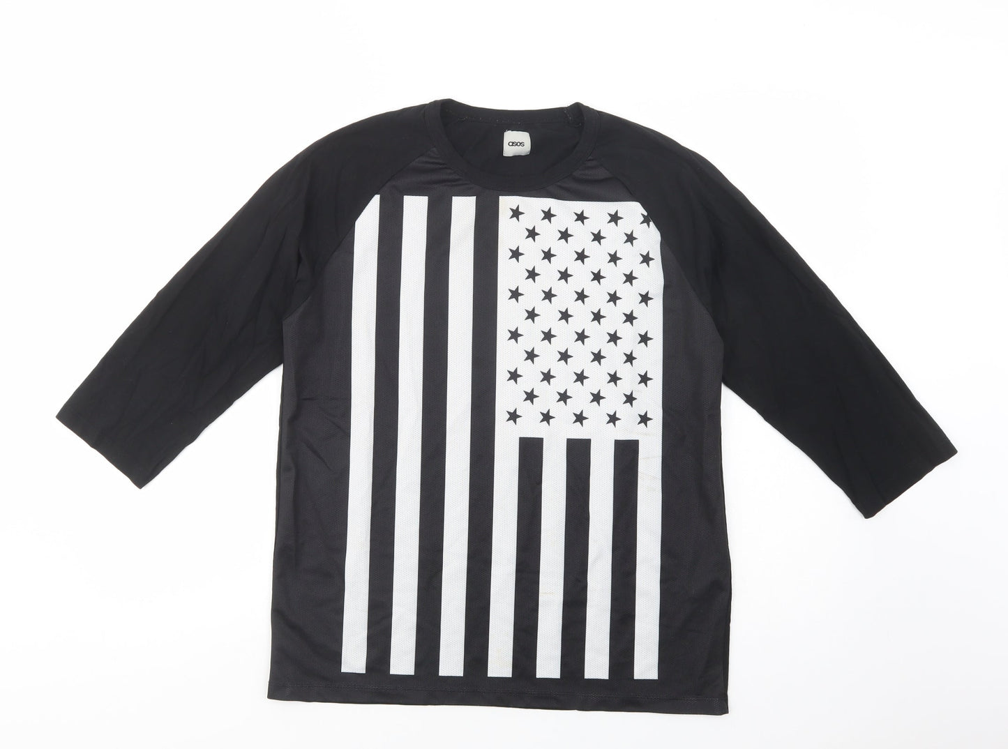 ASOS Womens Black  Cotton Basic Blouse Size L Crew Neck - Stars
