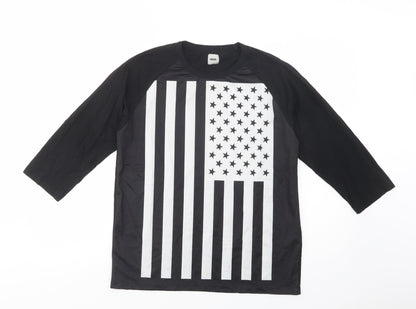 Preloved ASOS Womens Black  Cotton Basic Blouse Size L Crew Neck - Stars - Front
