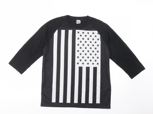 ASOS Womens Black  Cotton Basic Blouse Size L Crew Neck - Stars