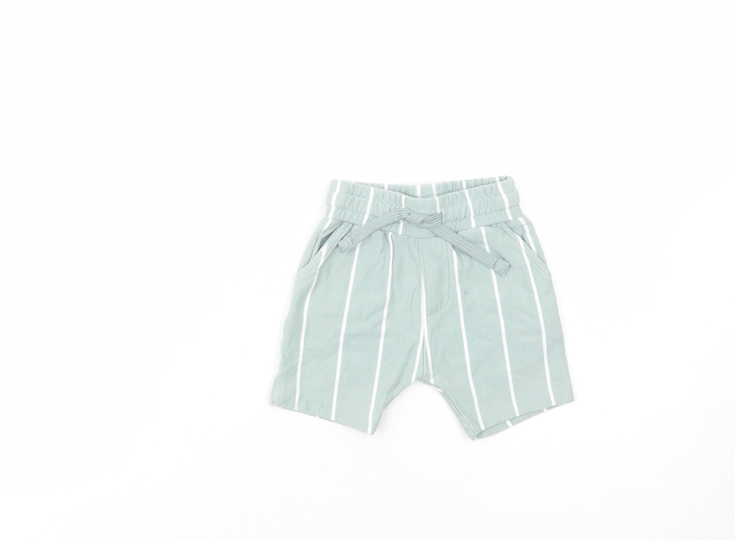 NEXT Baby Green Striped Cotton Cropped Trousers Size 6-9 Months  Drawstring