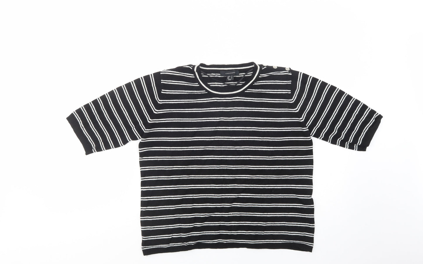 Atmosphere Womens Black Crew Neck Striped Viscose Pullover Jumper Size 18
