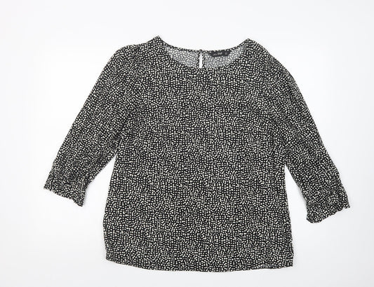 F&F Womens Black Animal Print Viscose Basic Blouse Size 12 Boat Neck