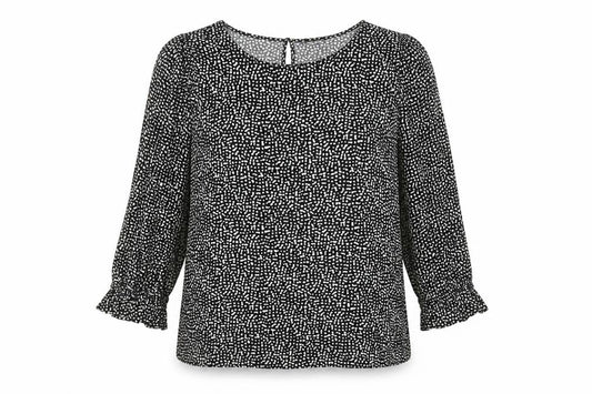F&F Womens Black Animal Print Viscose Basic Blouse Size 12 Boat Neck