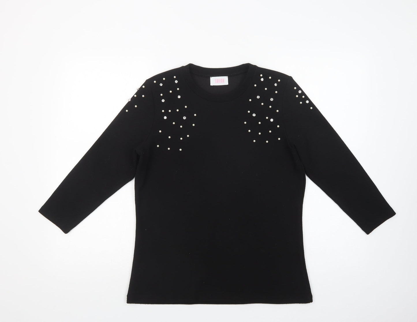 Savida Womens Black Crew Neck  Polyester Pullover Jumper Size L
