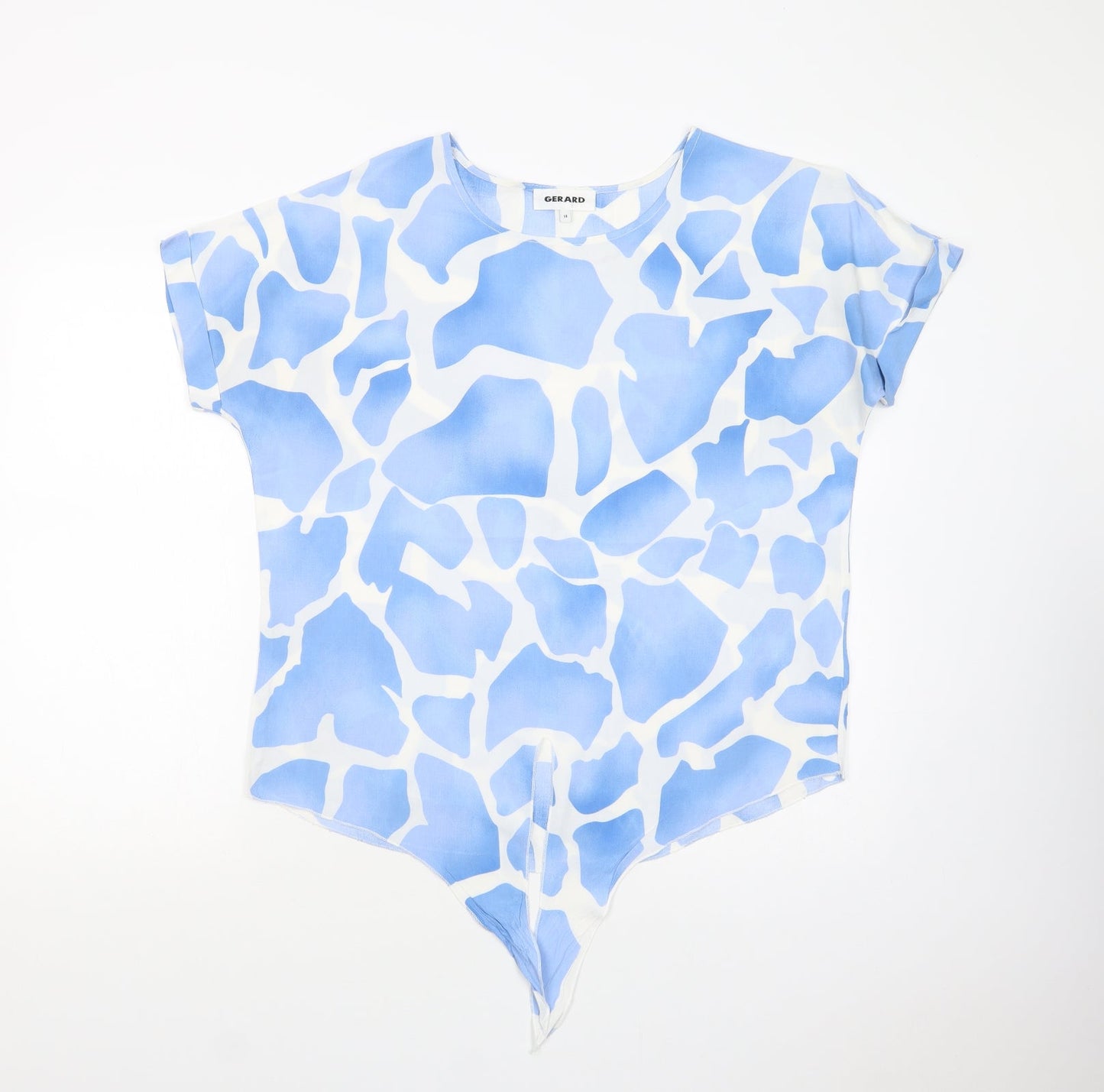Gerard Womens Blue Geometric Viscose Basic Blouse Size 14 Crew Neck