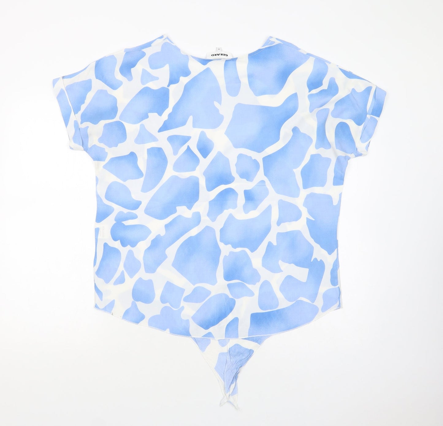 Gerard Womens Blue Geometric Viscose Basic Blouse Size 14 Crew Neck