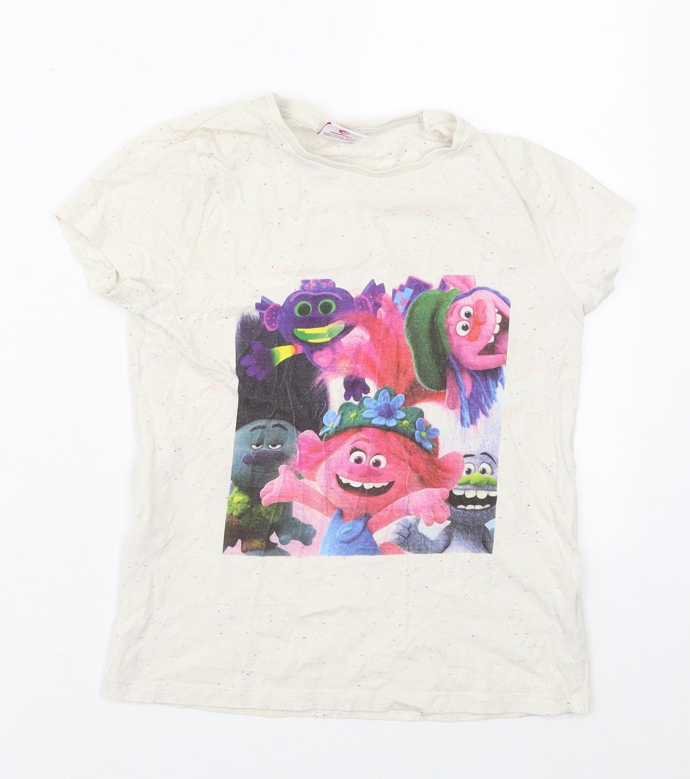 F&F Girls Beige  Cotton Basic T-Shirt Size 9-10 Years Crew Neck Pullover - Trolls