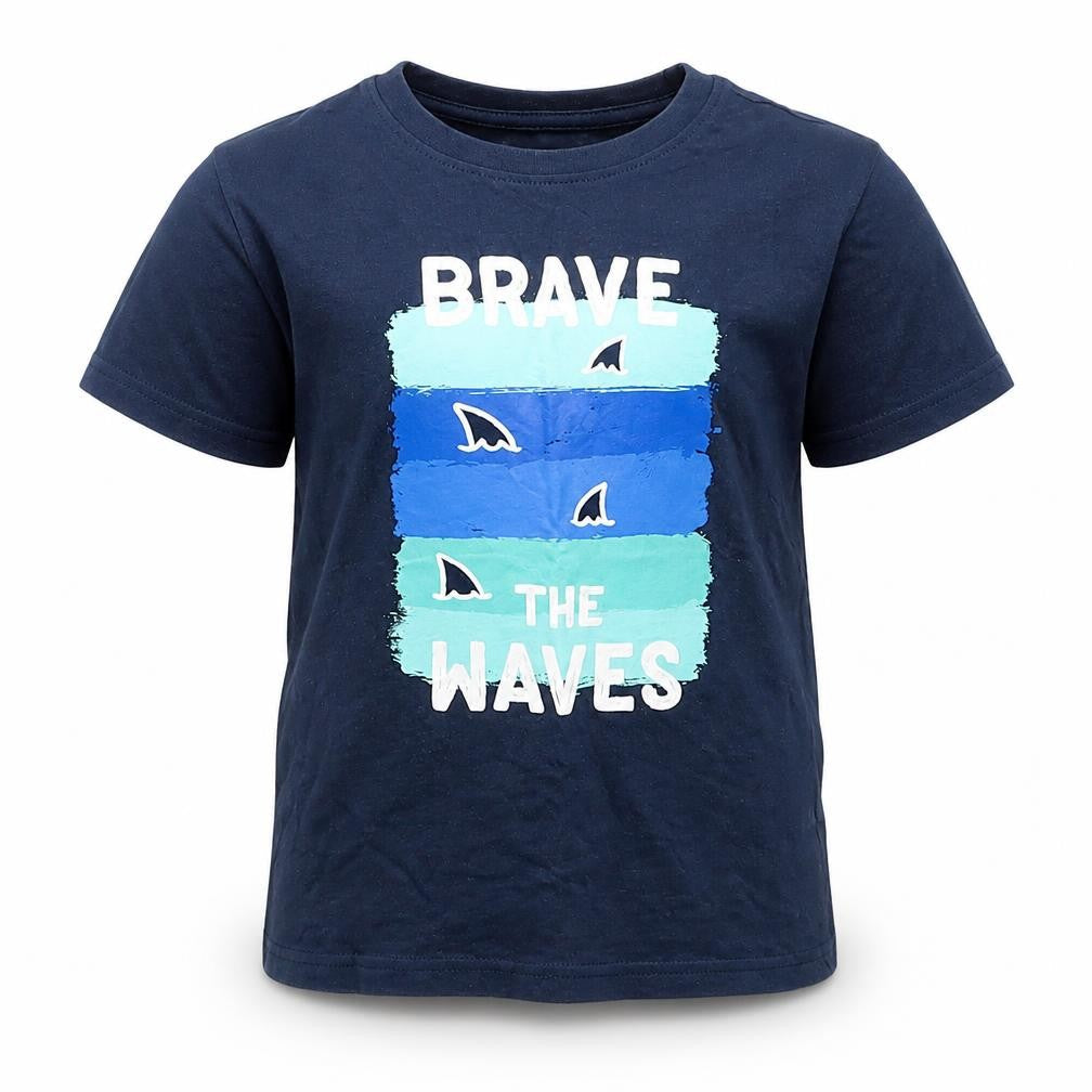 Primark Boys Blue  Cotton Basic T-Shirt Size 4-5 Years Crew Neck Pullover - Brave the Waves
