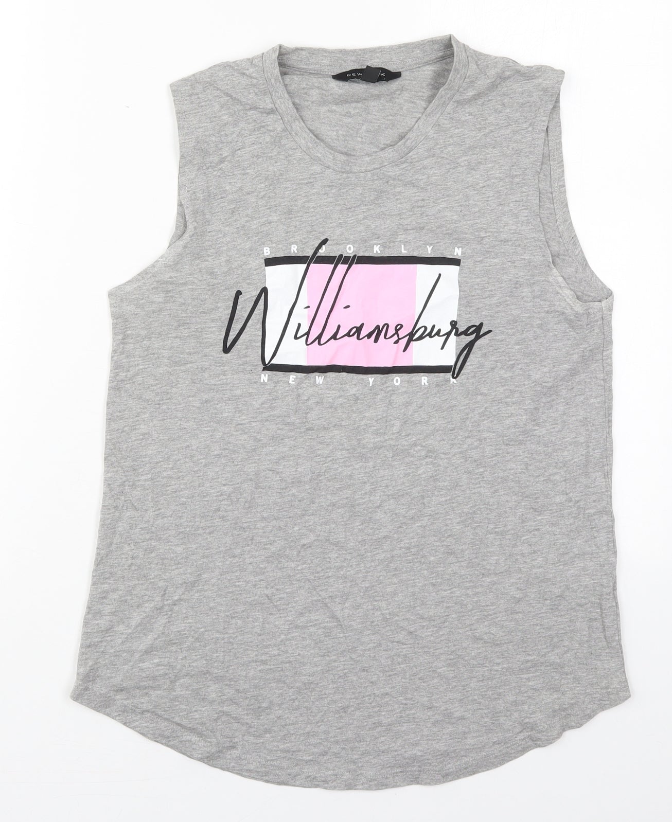 New Look Womens Grey  Cotton Basic Tank Size 6 Crew Neck - Brooklyn Williamsburg