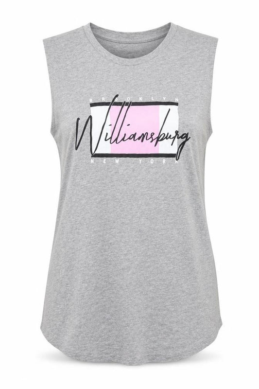 New Look Womens Grey  Cotton Basic Tank Size 6 Crew Neck - Brooklyn Williamsburg