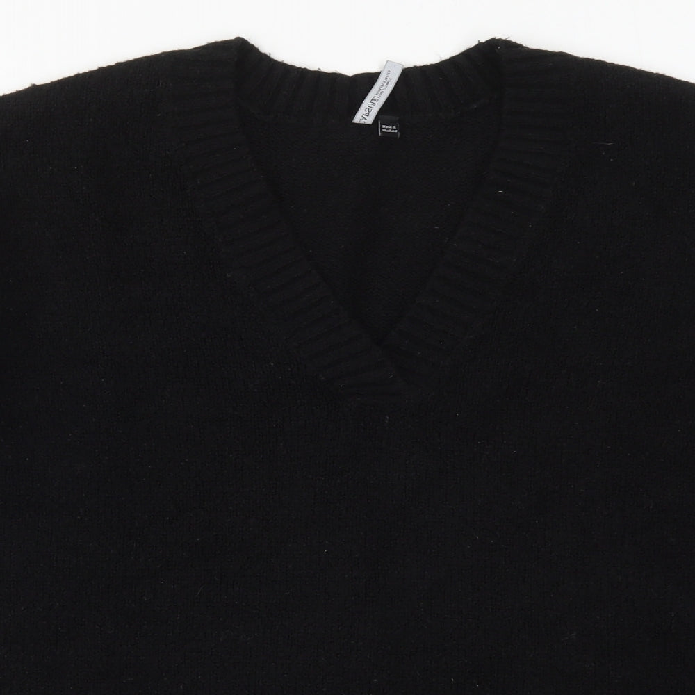 Capsule Womens Black V-Neck  Acrylic Pullover Jumper Size 12