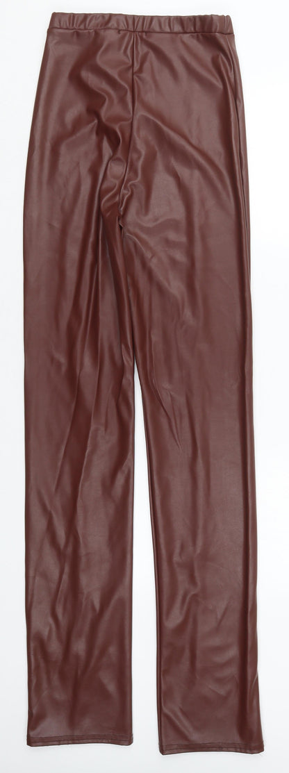 PRETTYLITTLETHING Womens Brown  Polyester Trousers  Size 6 L34 in Regular