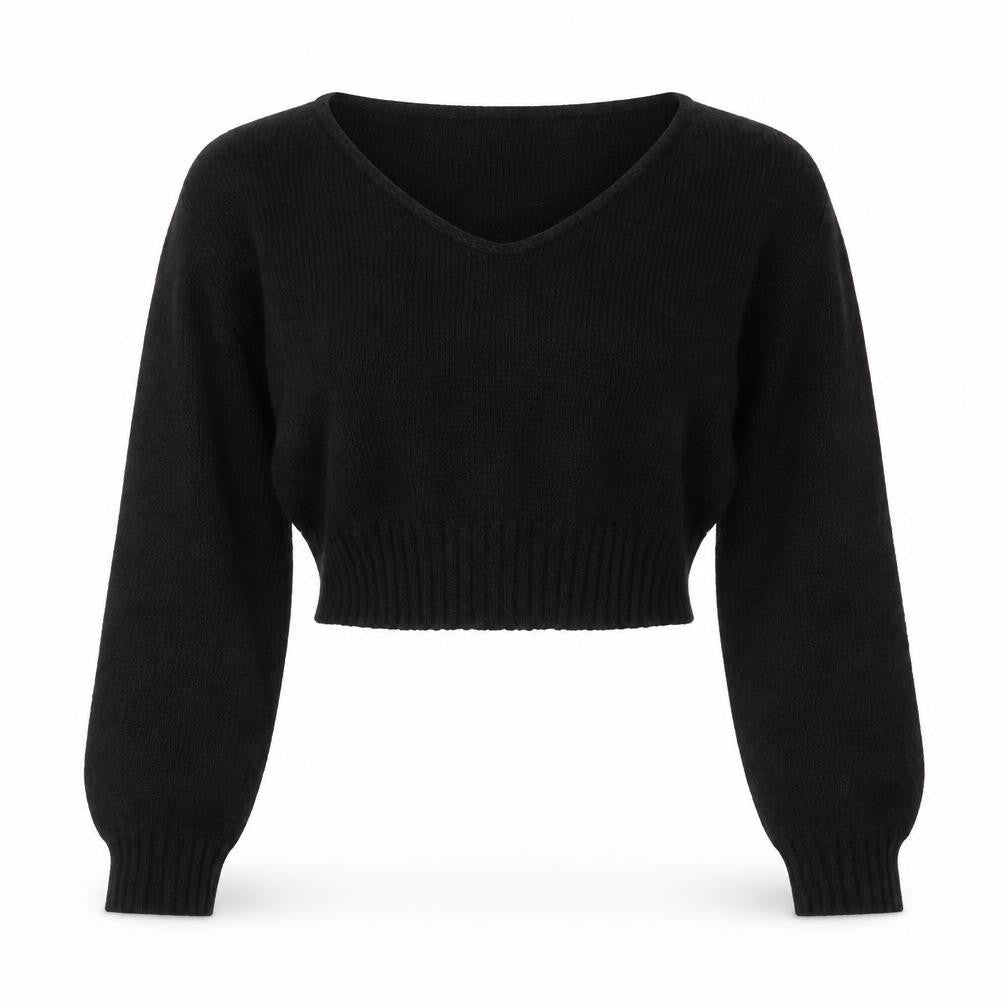 PRETTYLITTLETHING Womens Black V-Neck  Acrylic Pullover Jumper Size S