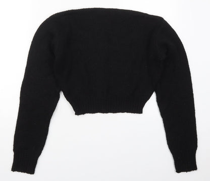 PRETTYLITTLETHING Womens Black V-Neck  Acrylic Pullover Jumper Size S