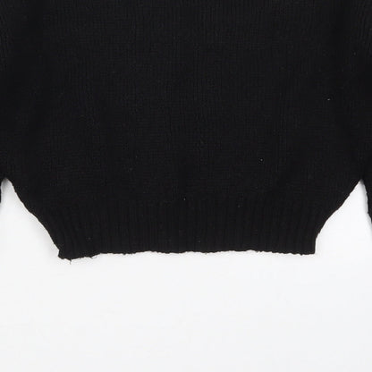 PRETTYLITTLETHING Womens Black V-Neck  Acrylic Pullover Jumper Size S