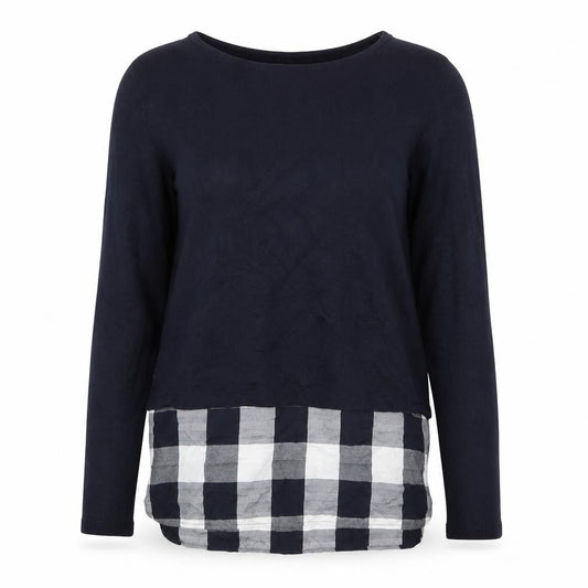 Tu Womens Blue Round Neck Check Polyester Pullover Jumper Size 10