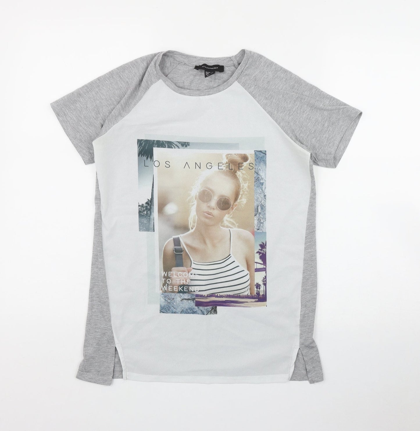Atmosphere Womens Grey  Polyester Basic T-Shirt Size 4 Round Neck